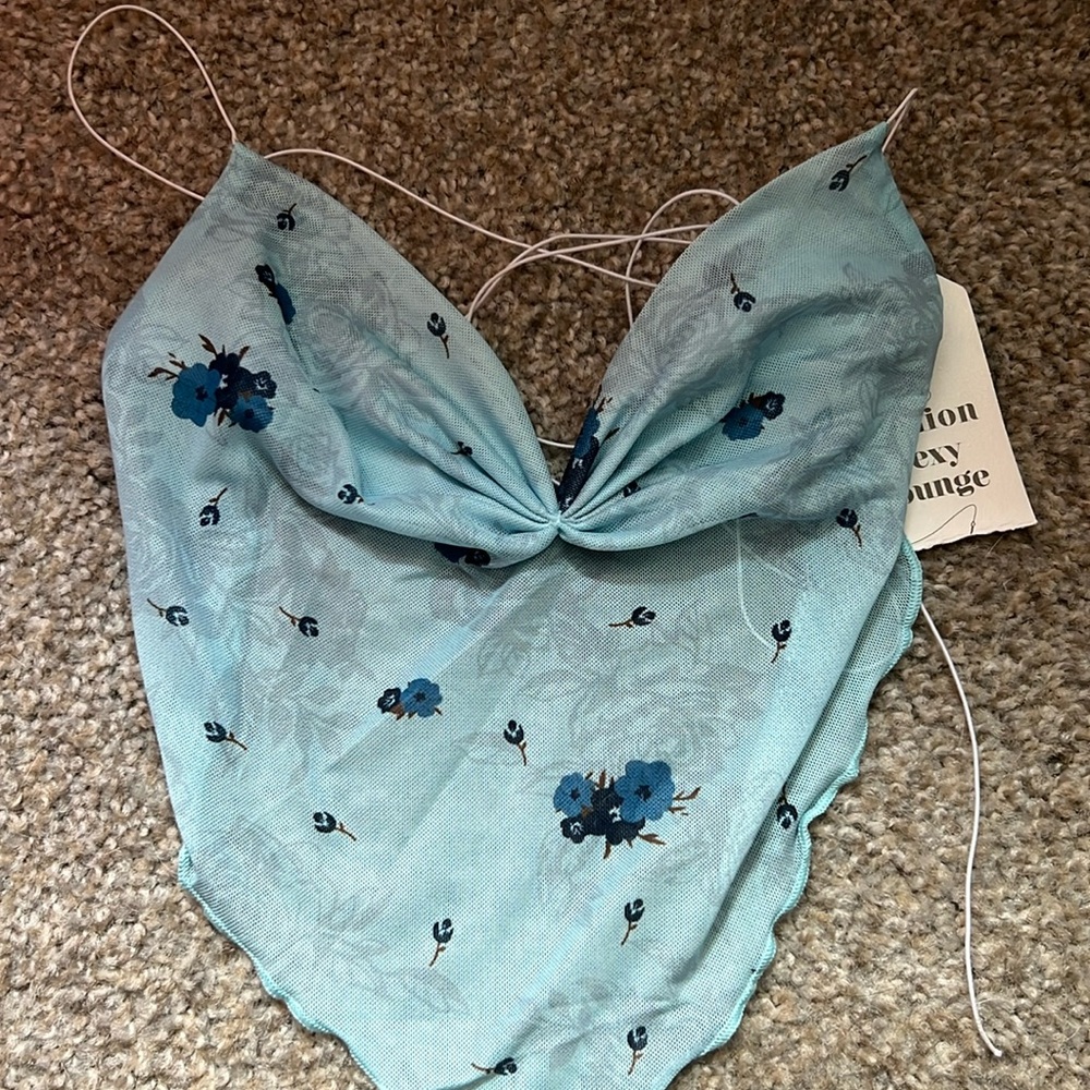 Flower mesh halter crop top with an open back